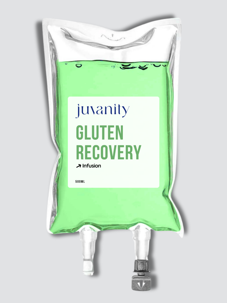 Gluten Recovery Infusionsbeutel zur Regeneration bei Glutenunverträglichkeit in der Praxis Juvanity Lampertheim